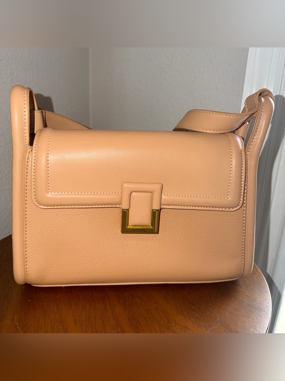 Madison West Leather Shoulder Bag in Peach Tan - Classic Minimalist Design